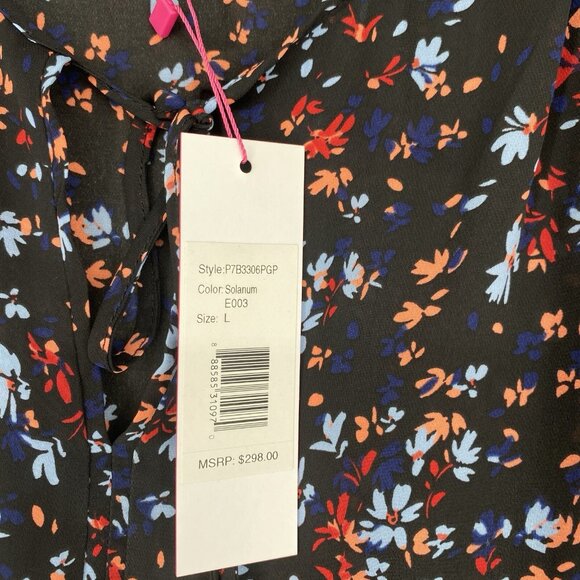 Parker Dress Womens Large Black Floral Mini Smocked Cap Sleeve Shift Flutter NEW - Picture 8 of 12